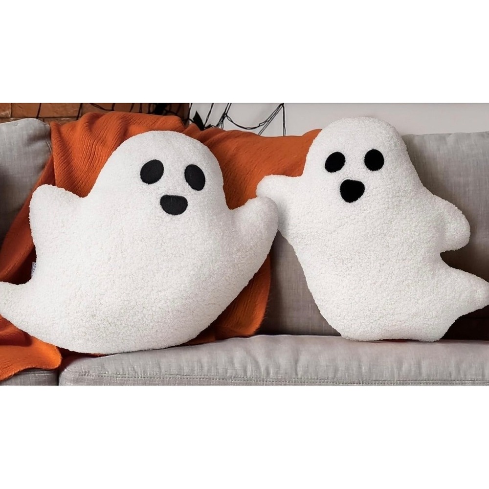 AELS White Ghost Decorative Throw Pillow Boucle Sherpa Halloween Decor 19.6 Inch